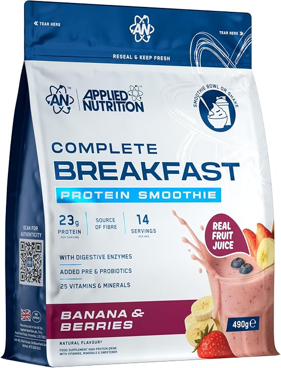 Applied Nutrition - Complete Breakfast Smoothie - 23g Protein - Best Breakfast Shake - Best Protein Smoothie - Daily Nutrition Support - (490g – 14 Servings) (Banana & Berries)