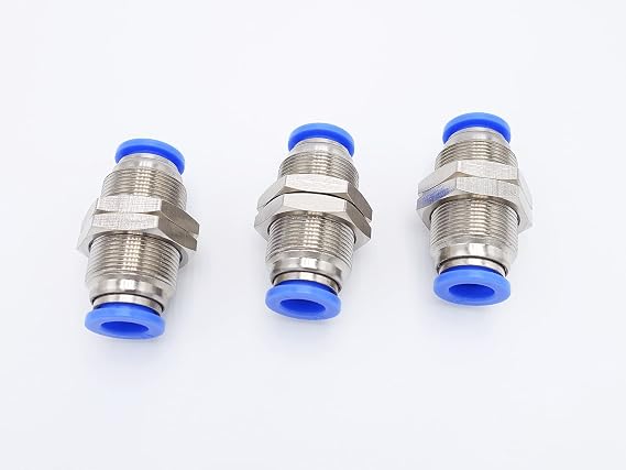 Push to Connect Fitting 3/8" Tube OD, Pneumatic Air Water Bulkhead Union Two Way Connector/Coupler (Pack of 3)