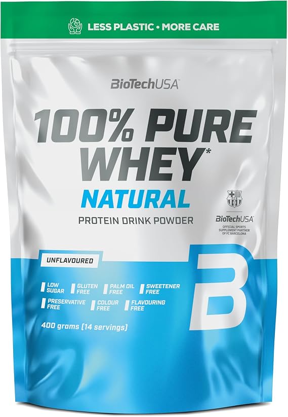 BioTechUSA 100% Pure Whey | Protein Powder with BCAA and Glutamine | Gluten-Free, Palm Oil Free | 21g Protein per Serving, 400 g, Unflavoured