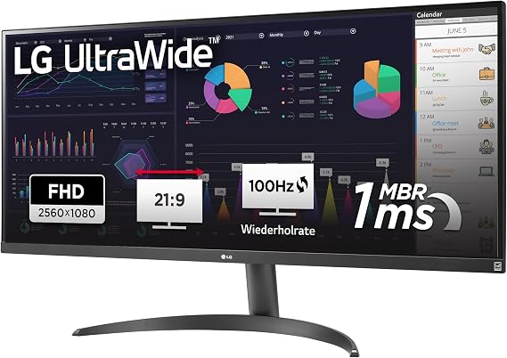 LG Electronics 34WQ500-B UltraWide Full HD 34 (87cm) 2560 x 1080 21:9 AMD FreeSync HDR10- and VESA DisplayHDR 400 IPS with sRGB 99% (Typ.) Waves MaxxAudio 5ms GtG - Black