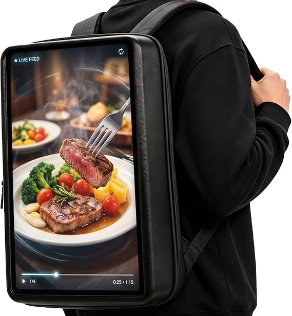 Human Walking Backpack Digital Billboard IP65 Rugged Waterproof Billboard Display with Anti-Theft Lock Ergonomic Straps 1000 Nits Smart LCD Screen for High Traffic Event and Business Promotion