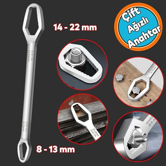 Pratik Çift Ağızlı Kendinden Sıkma Çok Amaçlı Anahtar Çelik Anahtarı Krom 8-13/14-22 mm