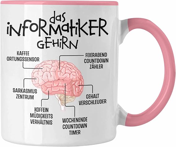 Trendation - Computer Scientist Brain Mug Gift Funny Saying Software Developer Nerd Gift Idea Programmer Coder IT Technician (Pink)