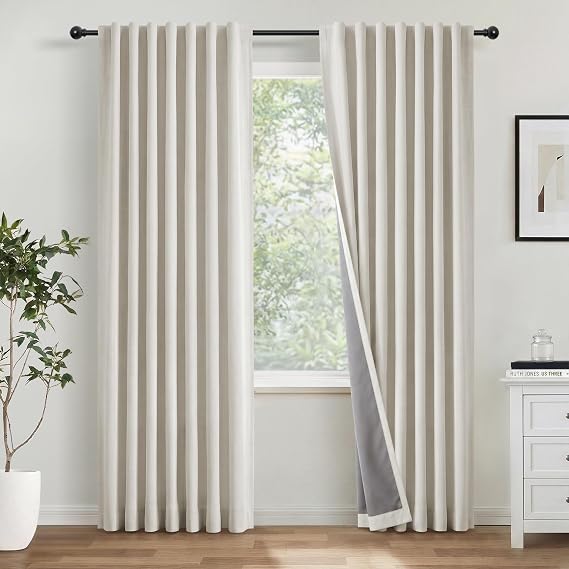 INOVADAY Beige 100% Blackout Curtains for Bedroom 2 Panels, 50" W x 84" L