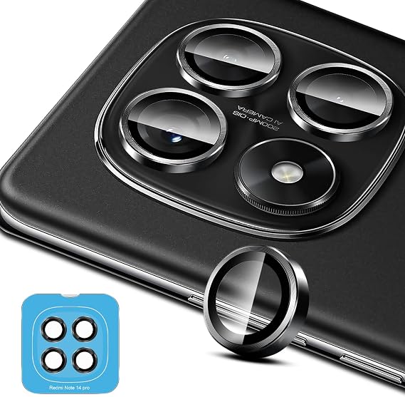 Camera Protection for Xiaomi Redmi Note 14 Pro 5G with Positioning Aid Individual Ring Made of Metal Lens Protection 9H Hardness Camera Film Anti-Scratch Lens Protection Black