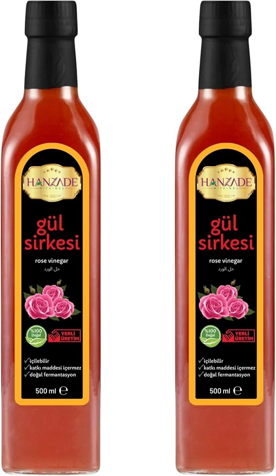 Hanzade Herbal Rose Vinegar 500 ML x 2 Natural Fermentation Drinkable Pure Glass Bottles