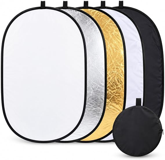 Reflektör Panel 58,4 x 88,9 cm / 60 x 90 cm 5'i 1 arada katlanabilir Multi-Disc Işık Reflektörü Çantalı – saydam, altın, gümüş, siyah ve beyaz