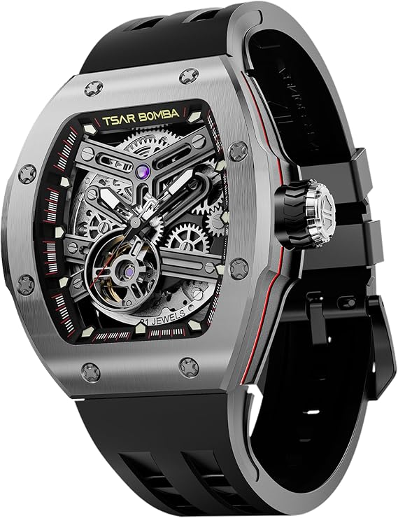 TSAR BOMBA Men Atomic-Interchangeable Automatic Watch 316L Stainless Steel Series Silver Black Watch for Men