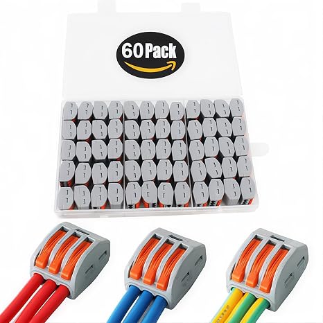 Levernut Connector, Assorted Conductors CESFONJER Connectors Unilateral Compact Electrical Wire, Push Terminal Block, Splice Connectors, 60 Pieces Connectors Wire for Wire 28-12 AWG
