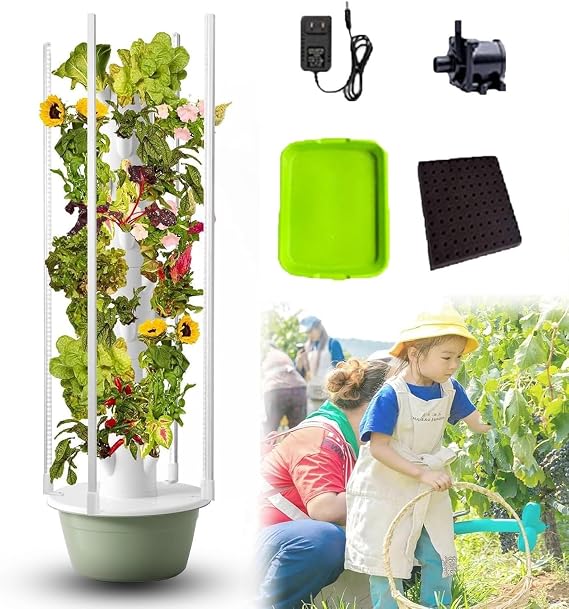 Outdoor Hydroponic Tower, Hydroponic Indoor Garden with LED Light, Automated Aeroponic Tower Garden System with LED Grow Lights, Hydro Gardening System Indoor Kits Herb Garden