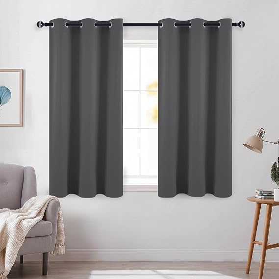 DWCN Blackout Curtains - Bedroom & Living Room Curtains, Eyelet Grey, Thermal, 46 x 54 Inch, 2 Panels