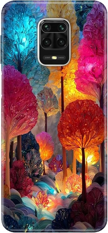 Xiaomi Redmi Note 9 Pro Max ile Uyumlu Silikon Kılıf, Lüks Orman Temalı Desenli, Darbe Emici, Çok Renkli