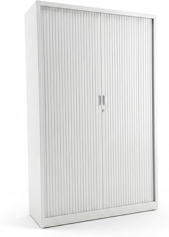 Horison Industries Lockable Cabinet, Grey Lockable Storage Cabinet 1950x1200x450mm Tambour Metal Storage Cabinets Tall Cupboard with Shelves & Doors Tall Metal Cupboards for Home Office Garage