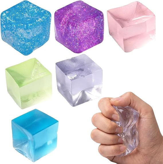 6 Pcs Squishy Cube, Ice Cube Squishy, Squishy Decorative Ornaments, Aurora and Regular Style for Office, Classroom and Travel Decoration