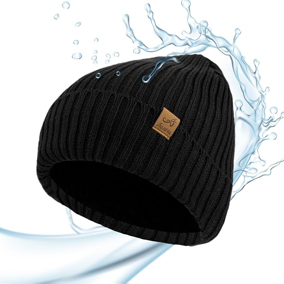 ACUSHLA Windproof Waterproof Cuffed Beanie, Thermal Fleece Lined Winter Hat