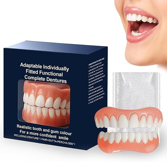 Functional Dentures,Soft Adjustable Silicone Dentures Teeth Top and Bottom,Natural-Looking Comfortable Fit for No Teeth Women & Men