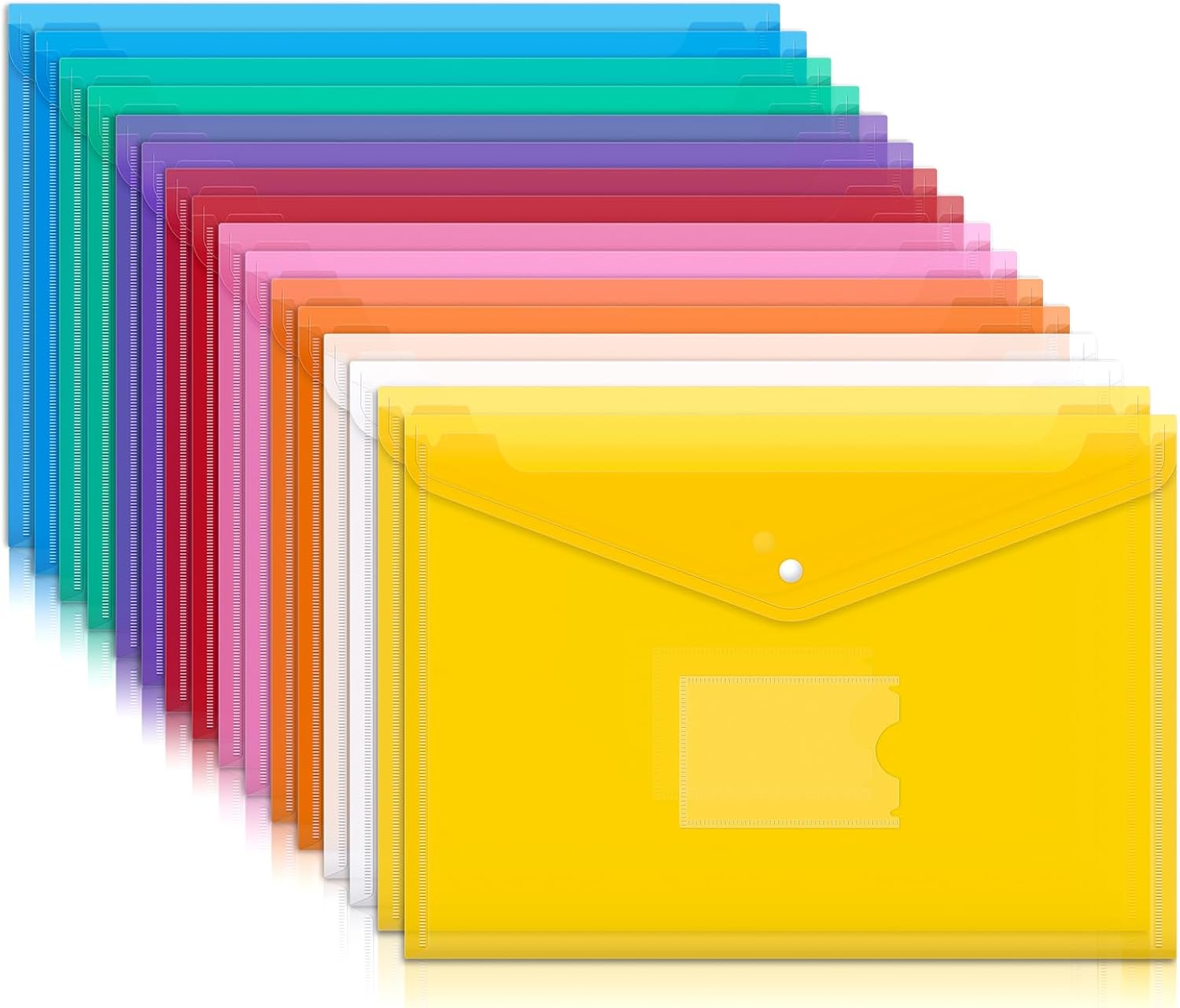 A4 Plastic Wallets – 16 Pack Document Folders, 8 Bright Colors, Waterproof File Sleeves for Paperwork, School, Office, Home & Travel Organization