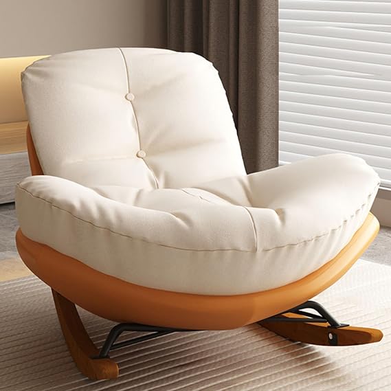 Padded Zero Gravity Chair Oversized Rocking Chair, Modern Design Lounge Chair with Upholstered Seat And Back, Rocker Egg Recliner Chair for Front Porch,Bedroom,Living Room,Balcony,Orange