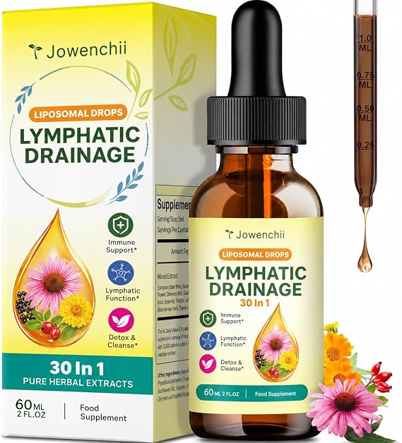 Lymphatic Drainage Drops 30-in-1 – Herbal Liquid Food Supplement for Lymphatic Wellness, Immune Function & Energy Metabolism with Dandelion, Cleavers, Elderberry, Burdock & Ginger – 60 ml