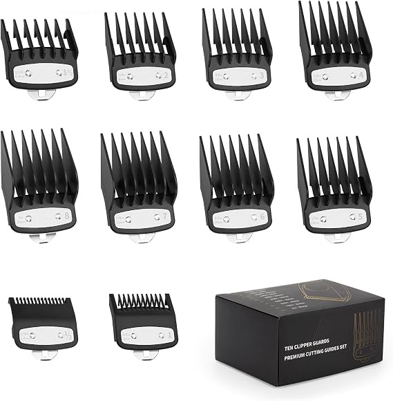 Clipper Guards for Wahl Clipper with Metal Clip, Cutting Guides Accessories from 1/16”to 1”, Fits Most Full Size Wahl Clippers Trimmer (10PCS, 1.5mm to 25mm, Black)