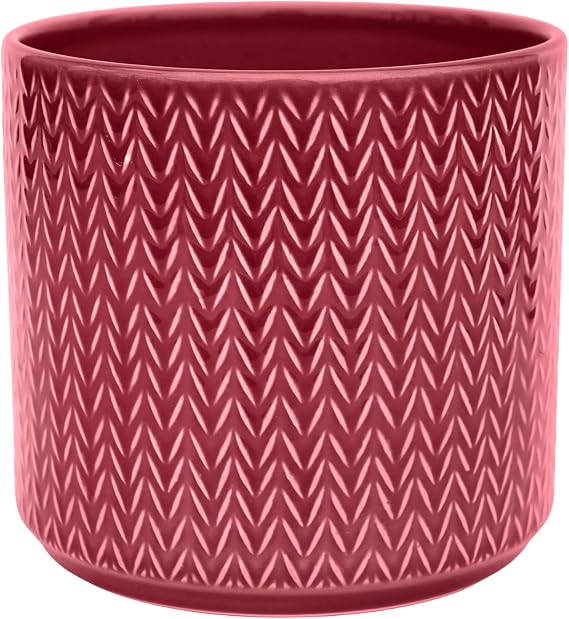Ivyline Planter in Ruby Ceramic with Chevron Print - Tall Design and Slim Silhouette - Waterproof Indoor Round Flower Pot - H15 x D15 cm