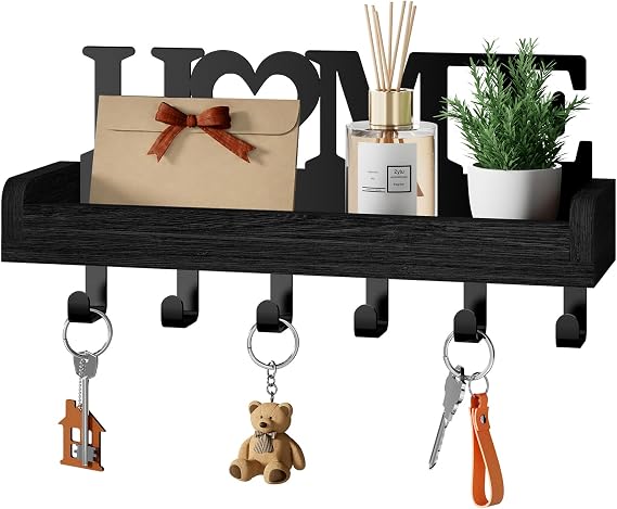 HapiRm Key Holder for Wall - Key Hooks Wall Mounted with Wood Tray & 6 Hook