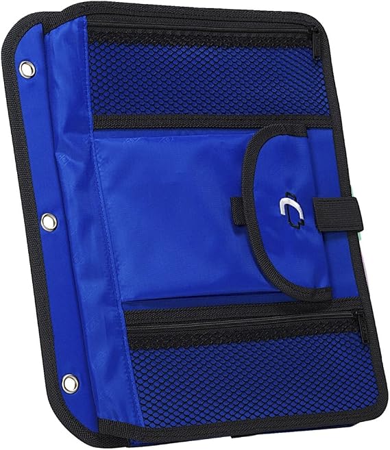 Case It 5タブバインダーアクセサリー、5色タブ付き、6ポケット拡張ファイル、標準的な3リングレターサイズのバインダーにフィット、ペン収納用の追加のジッパー付きメッシュポケット、ACC-21、ブルー