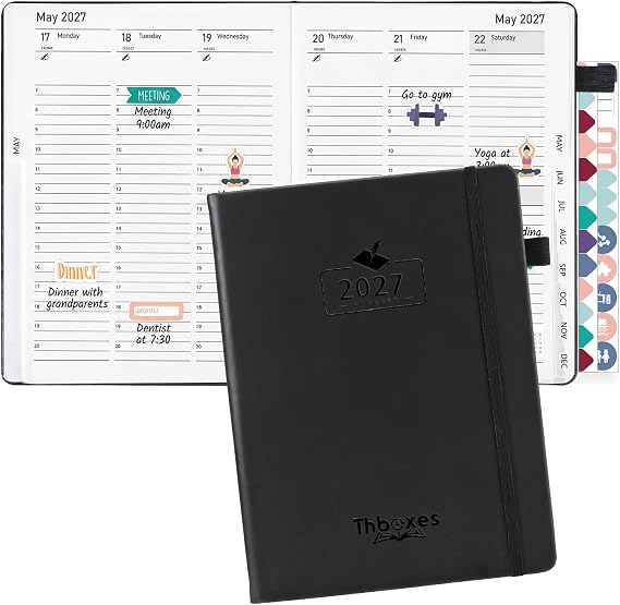 Diary 2027 A5 Week to View, Vertical Weekly Planner with Monthly Tab, Black
