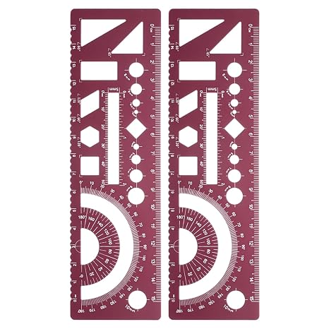 sourcing map 2pcs Multifunctional Geometric Rulers 15cm Dark Red