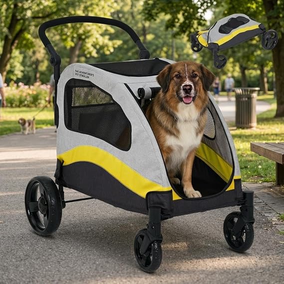 Dog Stroller for Large Dogs, Extra Large Pet Stroller, Up to 100.1 lbs, Lightweight Foldable Heavy Duty Stroller with Adjustable Handle & 360° Wheels, Easy to Carry for Travel/Shopping