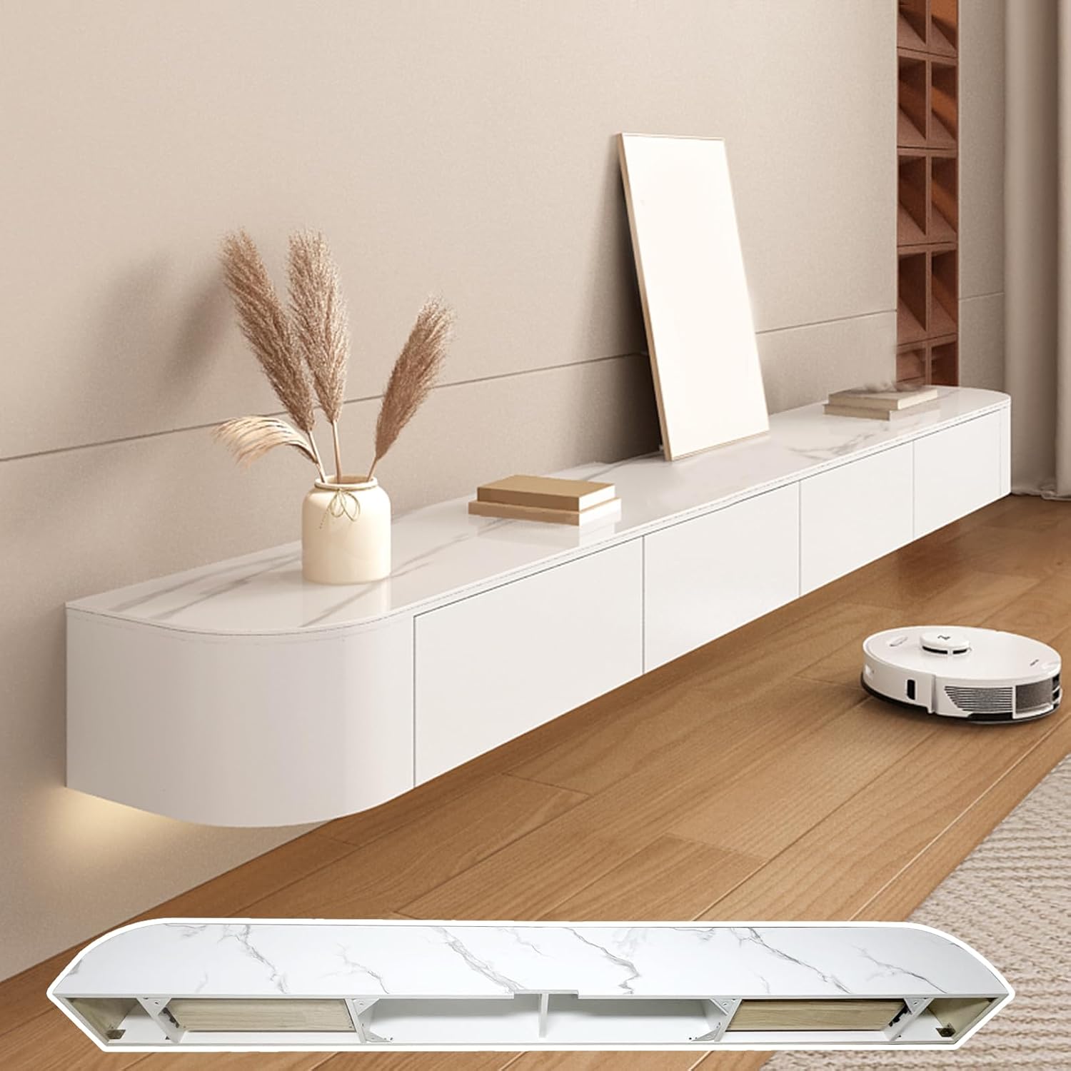 Floating TV Stand, Wall Mounted TV Shelves With Door,TV Media Console, Floating TV Cabinet Large Storage TV Bench Under TV (Textured, 120CM/47.2")