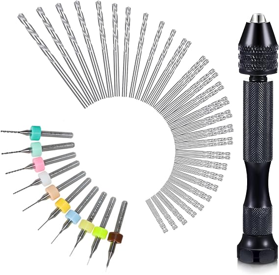 57-Piece Hand Drill Set with Pin Vise, 46 Micro and 10 PCB Mini Bits for Resin, Polymer Clay, Crafts, and DIY Jewelry (Random Color)
