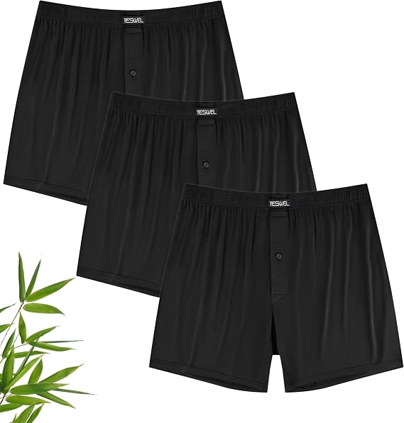YESWEL Mens Boxers Bamboo, Boxer Shorts Multipack with Button Fly, Loose Fit Underwear Trunks, No Itchy Labels Underpants Pack of 3 (M-4XL)