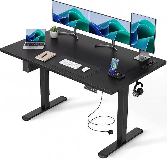 Claiks Height Adjustable Desk with Sockets 160 x 80 cm Black