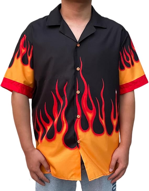 YEMOCILE Button Down Oversized Short T-Shirt for Men Women Teenagers Loose Fit Shirts with Flame Graphic