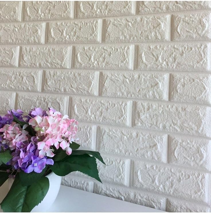 UKAB DEKOR Kendinden Yapışkanlı Duvar Kağıdı Paneli Esnek Köpük Beyaz Taş Desen 50x70 Beyaz