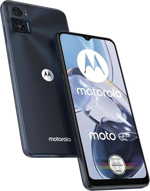 Motorola Moto e22 Smartphone (6.5 Inch HD+ Display 16 MP Camera 3/32 GB 4020 mAh Android 12) Astro Black + Car Adapter [Exclusive to Amazon]