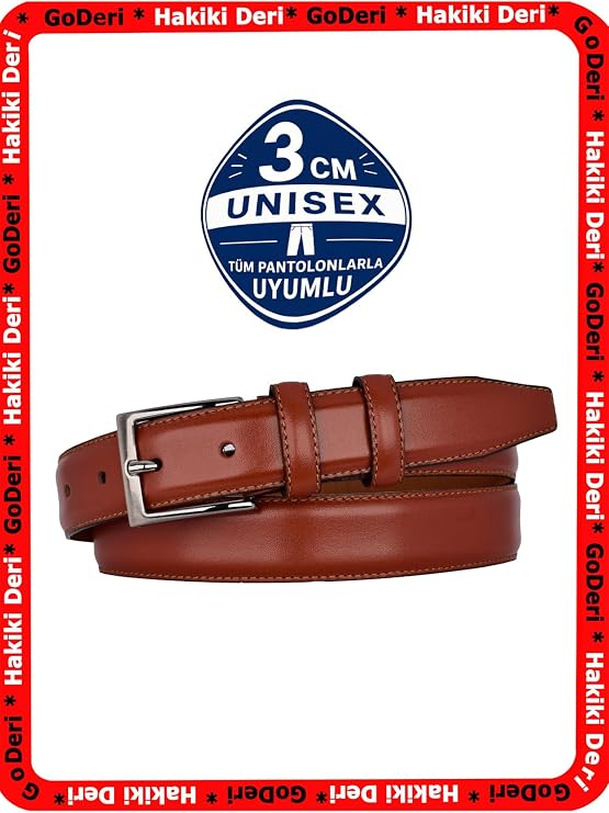 %100 Hakiki Deri, Kızıl Taba 3cm Erkek Kemeri, 3cm Kadın Kemeri, unisex uyumlu, düztoka