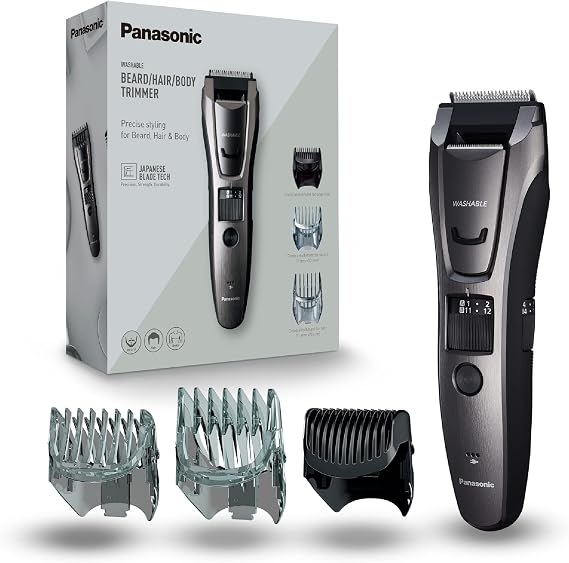 Panasonic ER-GB80 Wet & Dry Electric Hair, Body & Beard Trimmer for Men, Hair Clipper Cordless, 3 Attachments, 40 Cutting Lengths, UK 3 Pin Plug, Grey
