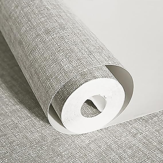 Light Grey Thick Linen Textured Fabric Effect Wallpaper, Mix Plain Wallpaper Roll, Hessian Wallpapers, Minimalist Feature Decoration for Living Room Bedroom Hallway