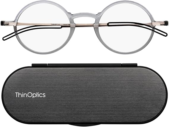 ThinOptics Reading Glasses, 1.0 to 2.5, 4mm Case, Armless Nose Clip, Unisex