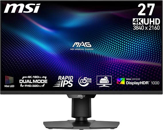 MSI 27" MAG 274UPDF E16M, Gaming Monitör, UHD, 16:9, Flat Rapid IPS Mini LED, 160Hz 0.5ms, Adaptive-Sync