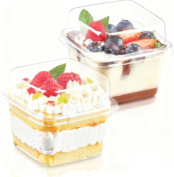 50 Pack Dessert Cups with Lid, 240ml/8oz Clear Plastic Parfait Cups with Spoons, Cheesecake Pots, Reusable Dessert Cups for Pudding, Fruit, Mousse and Ice Cream