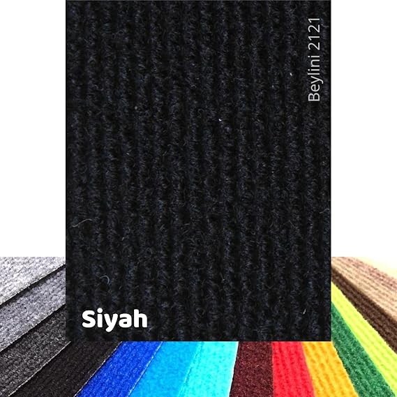 Beylini Halıfleks Zemin Yer Kaplama 3 mm Kalınlığında Rip Halı Duvardan Duvara Halıflex Organizasyon Davet (Siyah, 100x100)
