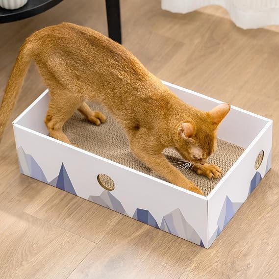 Conlun Cat Scratcher with Cardboard Box, 1 Unit, Large, White
