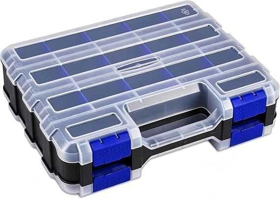 34 Compartments Double-Sided Screw Organization Box, Small Parts Organizer with Detachable Dividers, Assortment Box for Storage of Screws, Nails and Parts