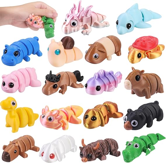 XIMISHOP 18Pcs 3D Printed Mini Animals Flexible Movable Joint Fidget Toy