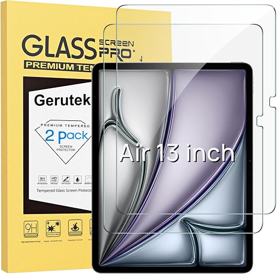 Gerutek 2-Pack Screen Protector for iPad Air 13-inch (M4/M3M2)/iPad Pro 13-inch (M4) 2024 [Tempered Glass] [Ultra Clear] [Anti Scratch] [Bubble-Free] [[9H] for iPad Air 13/Pro 13 Screen Protector Film