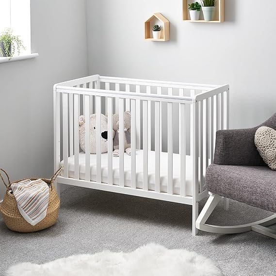 Obaby Bantam Space Saver Cot – White | Compact Baby Cot | Adjustable Base