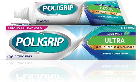Poligrip protez yapıştırıcı krem, takma diş ve kısmi sabitleyici, ultra 40 g (1 adet)